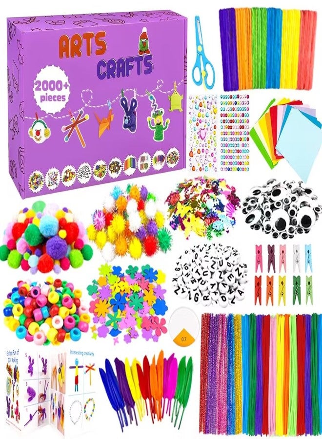 VLUSSO 2000 Pcs DIY Arts and Crafts Supplies Kit for Kids - Kids Craft Kits Art Supplies Material Set with Pipe Cleaner All in 1 Crafting Collage Activity for Toddlers Gifts Toys Age 5 6 7 8 9 Year Old Girls - Image 1